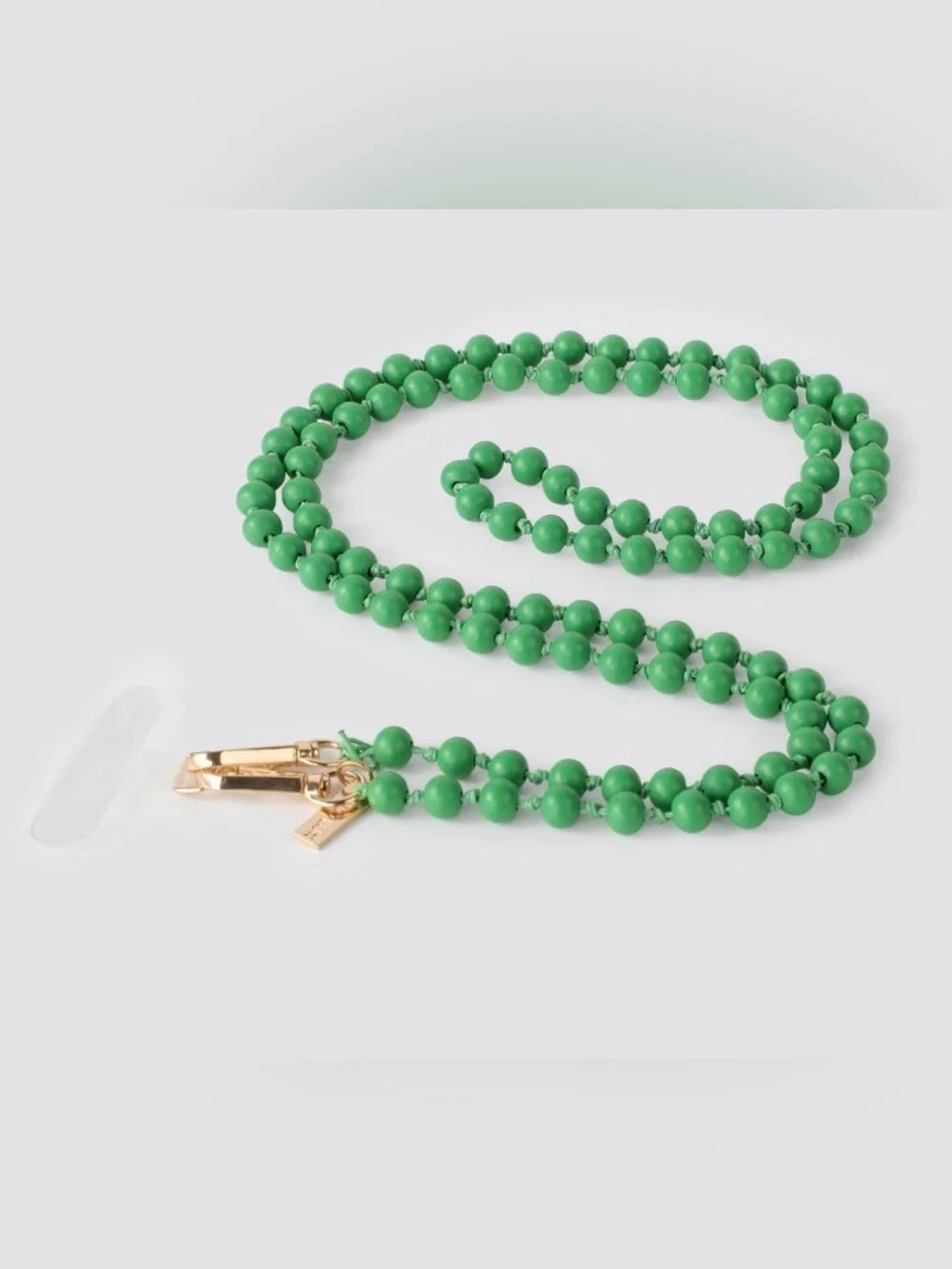 NIB Green Beaded Crossbody phone Strap with Gold Hardware